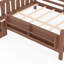 Lit plateforme en bois à profil bas avec escalier intégré, garde-corps pleine longueur et compartiments de rangement sous le lit-298746992-298747005