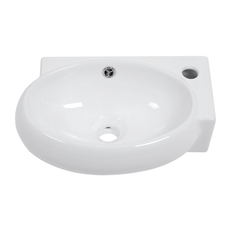 16.5" L x 11" W Oval/Rectangular White Ceramic Wall Mount Bathroom Sinks with Right Faucet Hole and Overflow