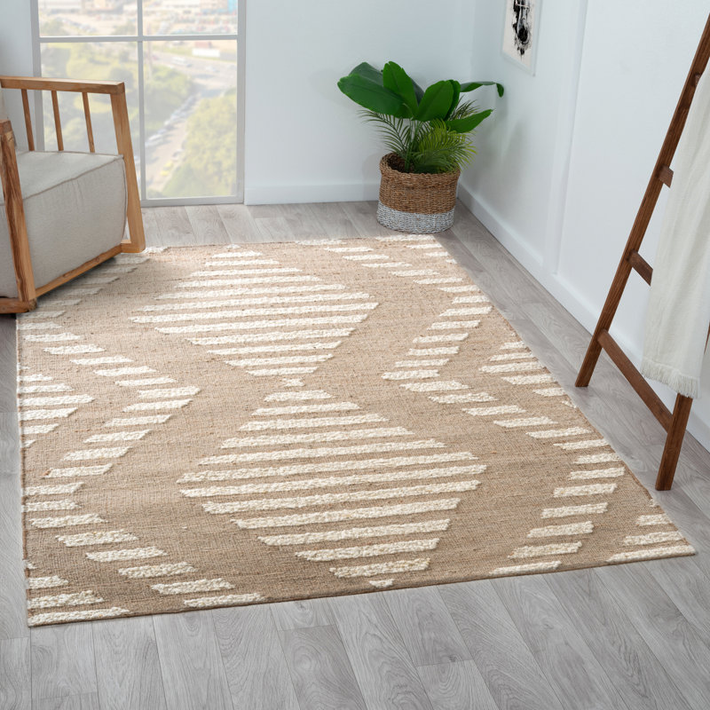 Tapis intérieur / extérieur en laine naturelle et jute fabriqué à la main, Rectangulaire 2 pi x 3 pi