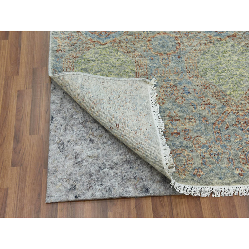 Tapis oriental rectangulaire en laine vert noué à la main 10 pi 0 po x 14 pi 2 po - MOA10279436, Rectangle 10 pi x 14 pi 2 po