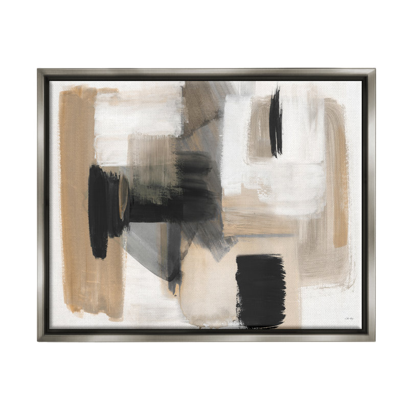 Collage brun clair et noir, Cadre flottant gris lustré, H 17 po x l 21 po x P 1,7 po