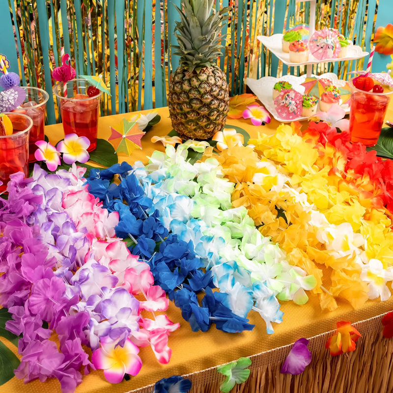 24 pièces Leis hawaïen colorées fleurs tropicales Leis Luau Articles de fête Décorations pour fêtes à la plage Fêtes d'été Colliers de mariage