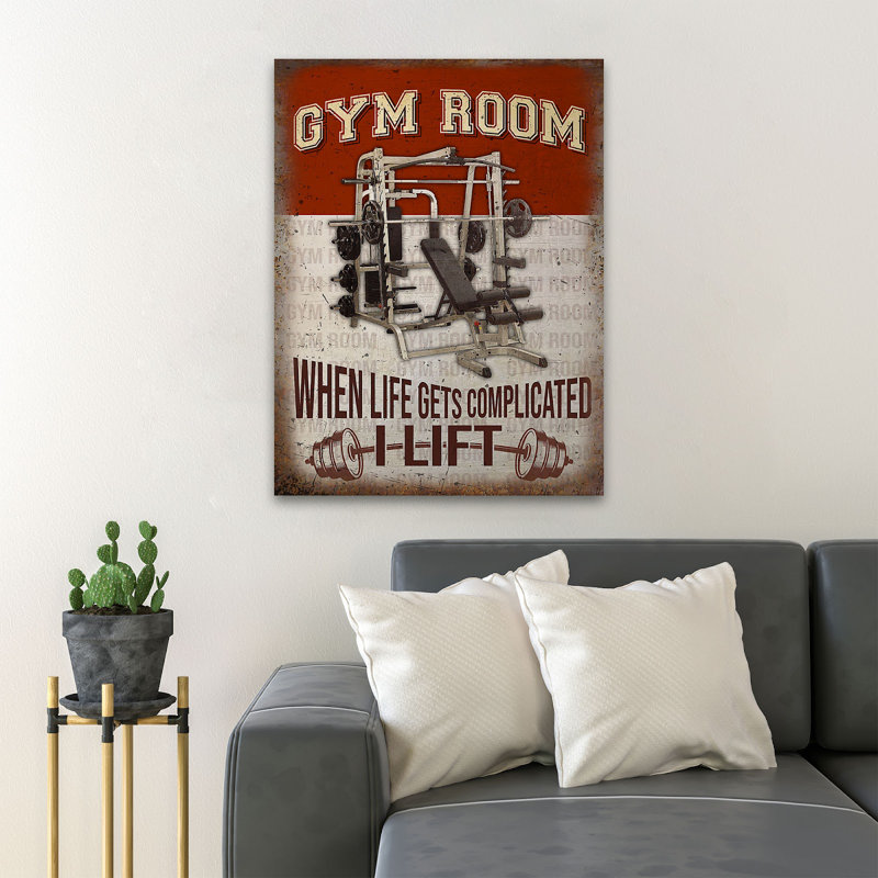 Machine in Gym Studio - When Life Gets Complicate I Lift - 1 pièce, reproduction d'art graphique sur toile tendue