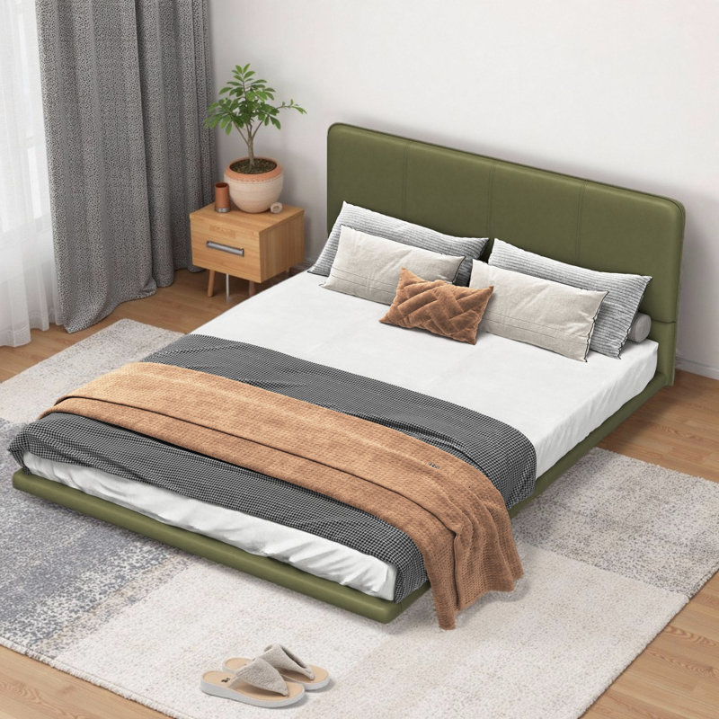Full Size Floating Bed Frame with LED Lights - Modern PU Leather Platform Bed, Remote-Controlled Lighting, No Box Spring Needed, Contemporary Bedroom Furniture