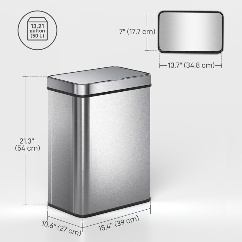 Poubelle à capteur avec couvercle à fermeture en douceur, poubelle à capteur 13,2 gallons, 13,2 gallons