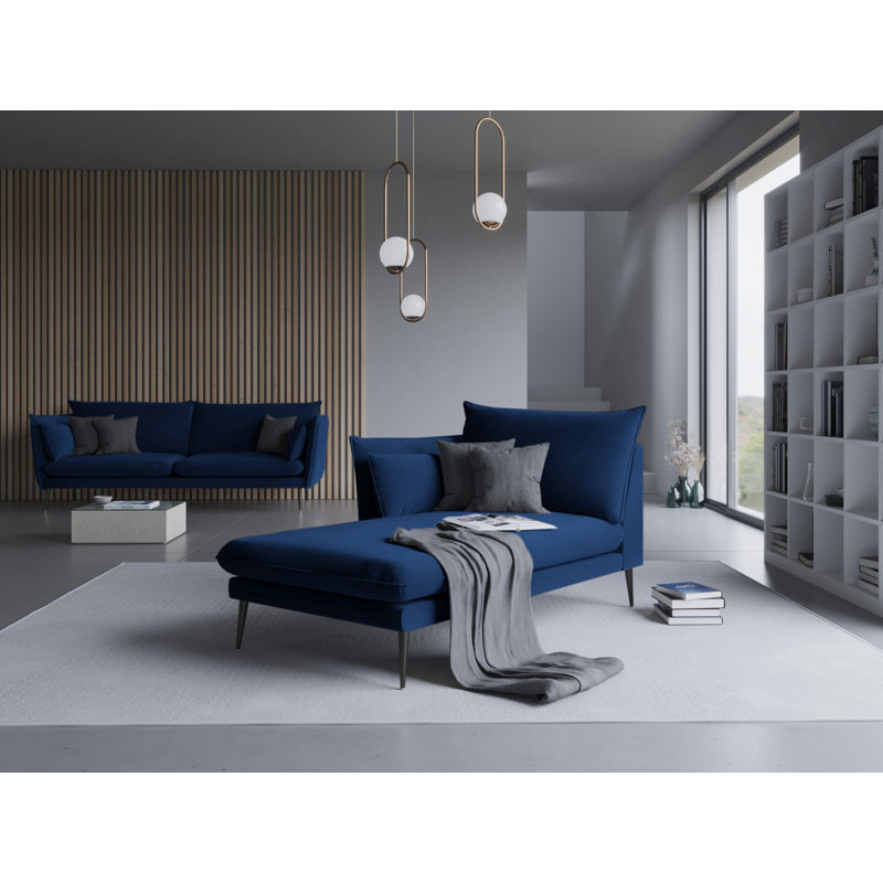 Adoraim Velvet Chaise Lounge, Left-Arm Chaise, Royal Blue, Black