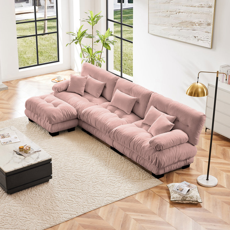 Canapé modulaire modulaire, canapé surdimensionné en forme de L, Rose, 3, H 35,4 po x l 133,8 po x P 36 po
