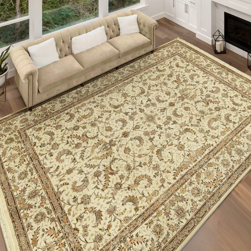 Tapis ivoire noué à la main de haute qualité