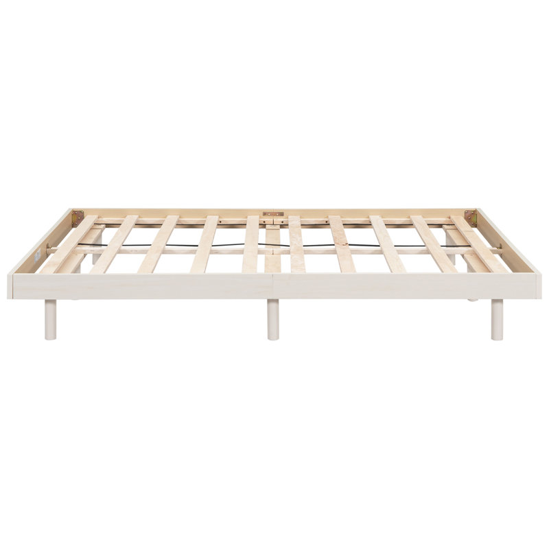 Sophisticated Floating Platform Bed Frame With Stylish Design For Relaxed Sleep, Full, White Washed