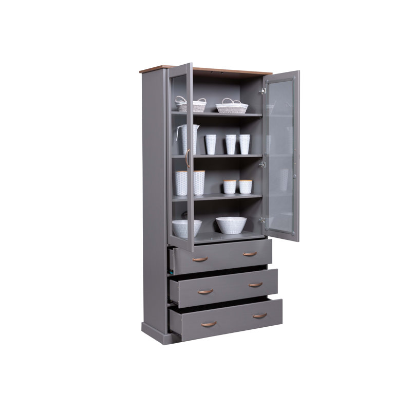 Pierro 90 cm Display Cabinet FSC - Pine Solid Wood, Grey/Sepia