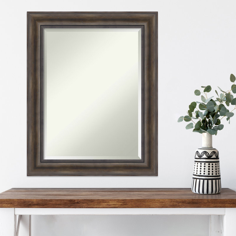 Wood Flat Wall Mirror, Brown, 29.5" H x 23.5" W