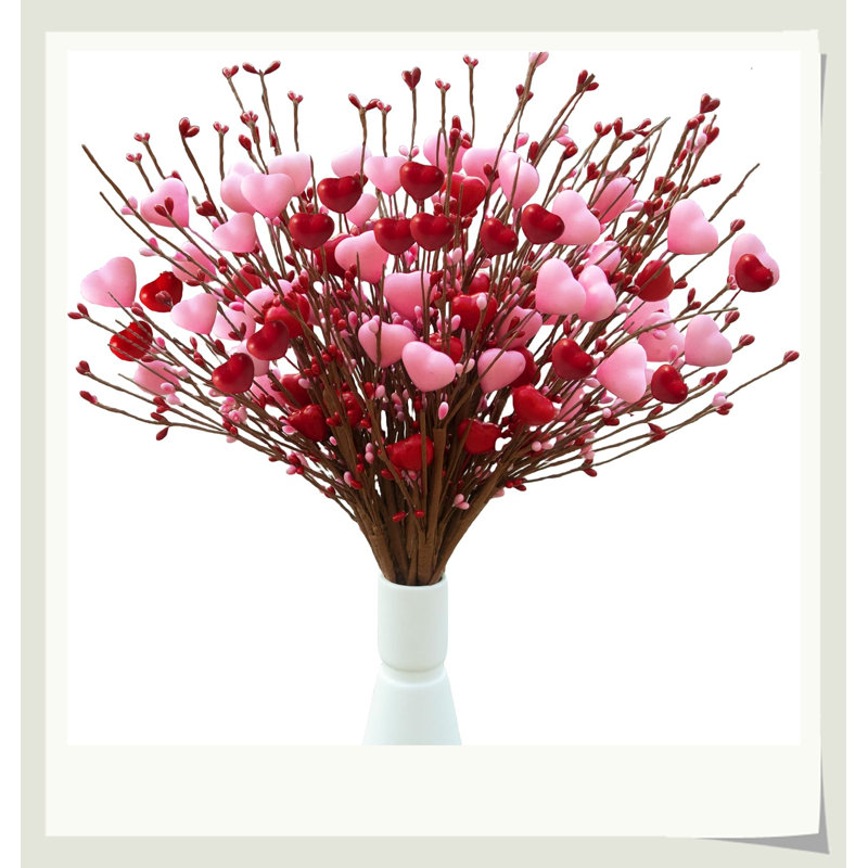 Saint-Valentin avec baies en forme de cœur 12PCS 17,7 po, décor durable sans pourriture, cadeau romantique pour elle, fête des fêtes, décoration intérieure