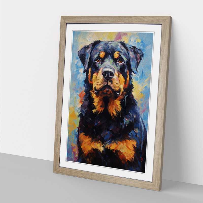 Rottweiler Impressionism 1 Piece Single Picture Frame Wall Art, 46cm H x 34cm W x 2cm D, Oak