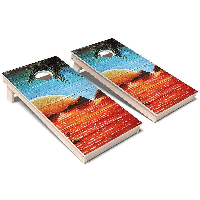 Ensemble de planche de jeu en cornhole Coastal Ocean Sunset, Ajouter un étui de transport