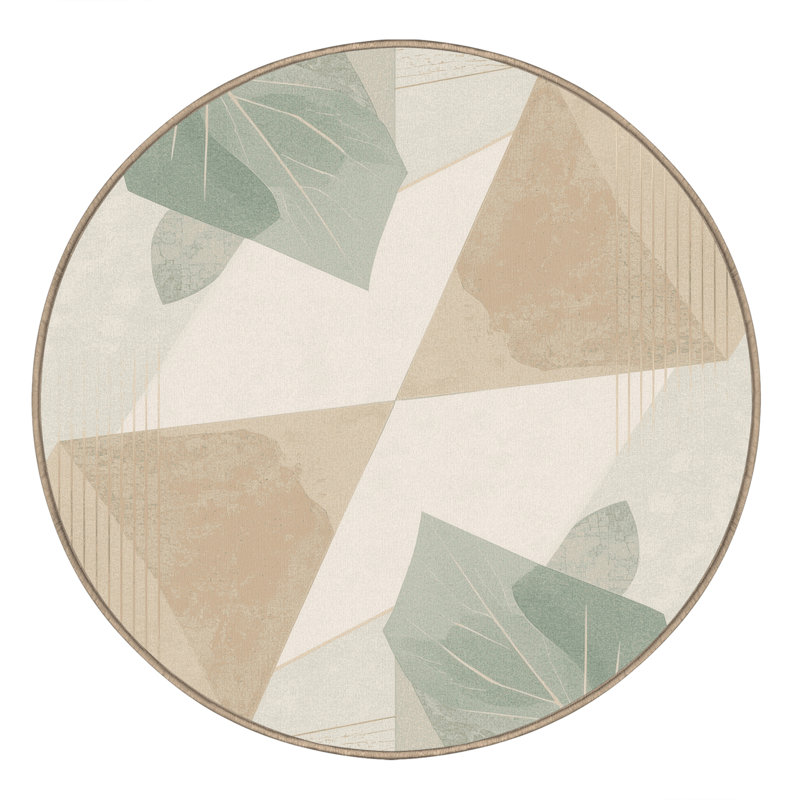 Tapis beige doux et moelleux à motif géométrique minimaliste Temaraia, 6 po de diamètre