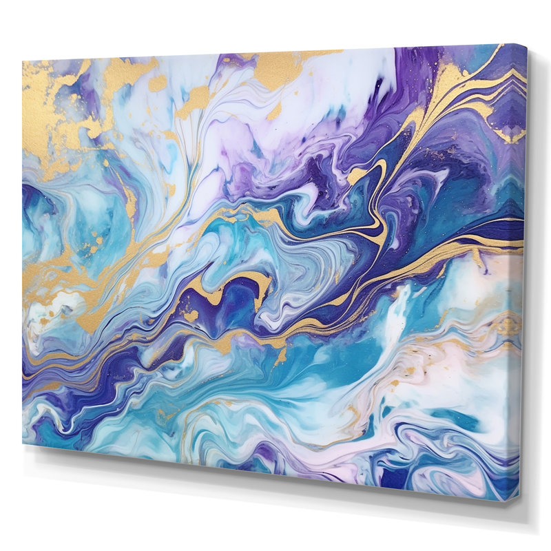 Turquoise et mauve liquide, art V - fractales, art mural, Toile tendue, 30" H x 40" W