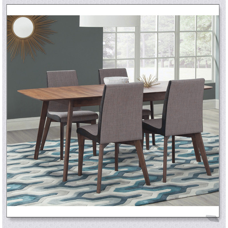 Ensemble de salle à manger 5 pièces en noyer naturel avec chaises rembourrées Lana