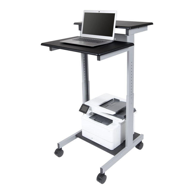 Adjustable Metal Base Standing Desk, Black/Silver, 46.1" H x 24" W x 28.8" D