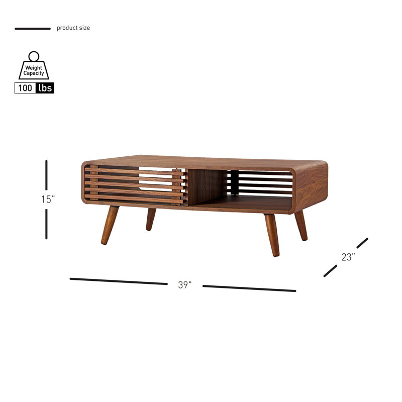 Bria 4-Leg Coffee Table with Storage, Walnut
