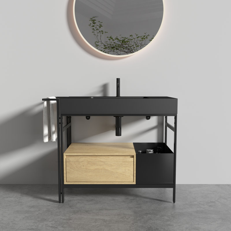 Meuble-lavabo modulaire de style industriel 36 po, Noir/chêne, Noir