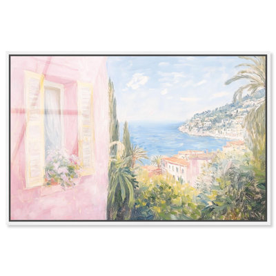 Reproduction d'art printanier en verre acrylique encadré rose méditerranéen par Art Remedy, cadre blanc, 15 x 10