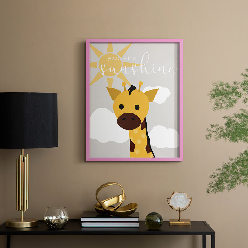 Sunshine Giraffe Framed Print - Solid Wood, Pink, 11" H x 9" W