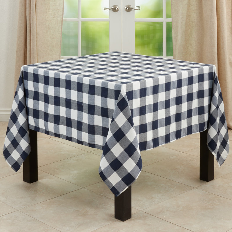 Salerno Buffalo Plaid Tablecloth, 70" W x 104" L, Navy/White