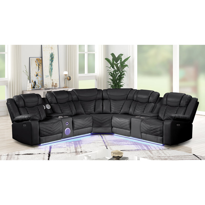 Briege 3 - Piece Upholstered Power Corner Sectional, Black Faux Leather