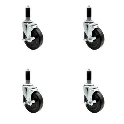 Hard Rubber Wheel Swivel 1-1/Expanding Stem Caster Set Brake SCC