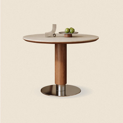 White&Walnut Round Sintered Stone Dining table