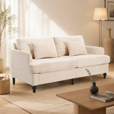 Canapé en chenille de style Mid-Century moderne en tissu, canapé 2 places rembourré avec canapé moderne pour le salon, canapé avec pieds en bois brun pour la chambre à coucher, lecture