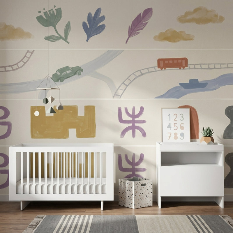 Papier peint chambre d'enfant avec fond beige clair, 140 po x 108 po, Peler et coller