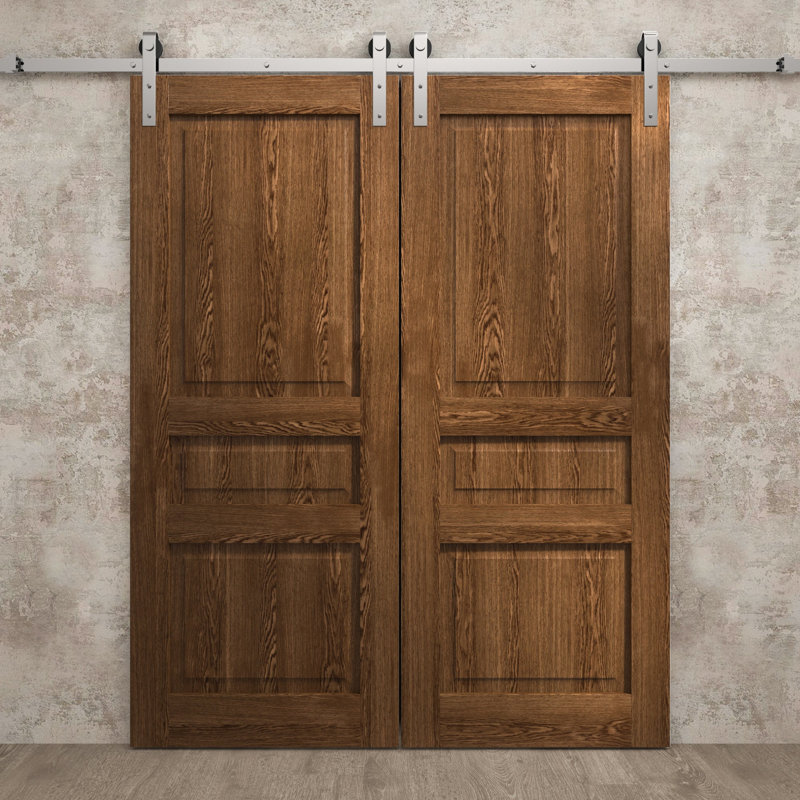 Porte de grange double moderne | Ego 5012 | Ensemble de rail argenté | Portes intérieures solides, Chêne cognac