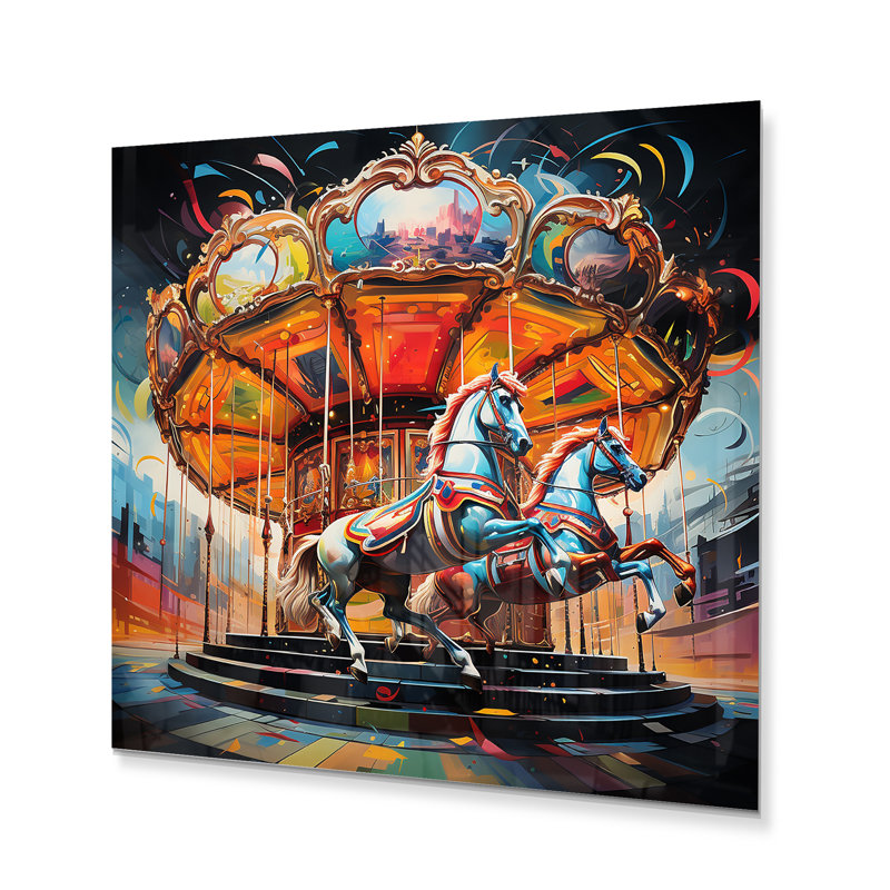 Carrousel Horses I - Carrousel imprimé sur métal, H 16 po x l 16 po x P 1 po