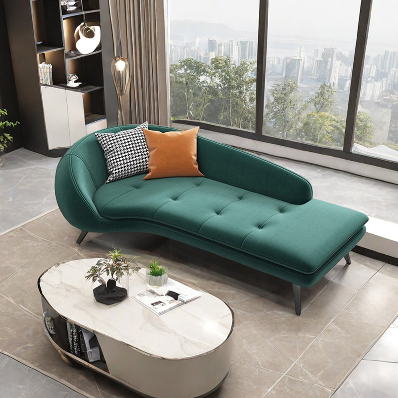 Méridiennes confortables à coussin épais Comfy, Mélange de polyester vert foncé, Accoudoir à gauche (vu de face)