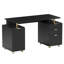 Bureau de direction élégant avec détails dorés, 3 tiroirs et armoire avec tablette réglable et ventilation, bureau moderne avec rangement et surface de travail flottante, et or-750877064
