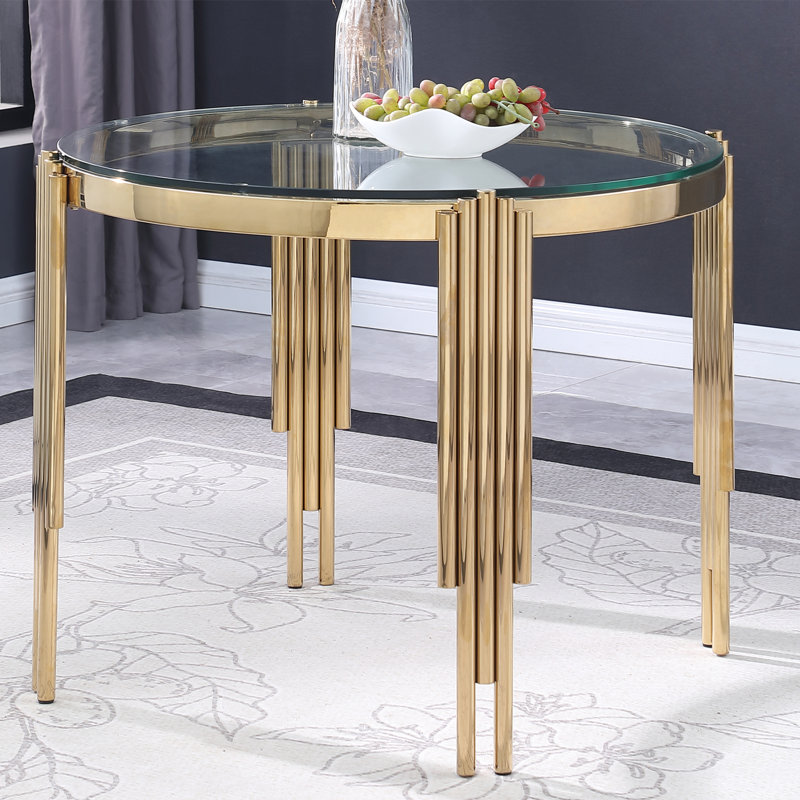 Table de salle à manger ronde en verre trempé de 38,6 po avec pieds dorés pour un décor de maison moderne de 38,6 po