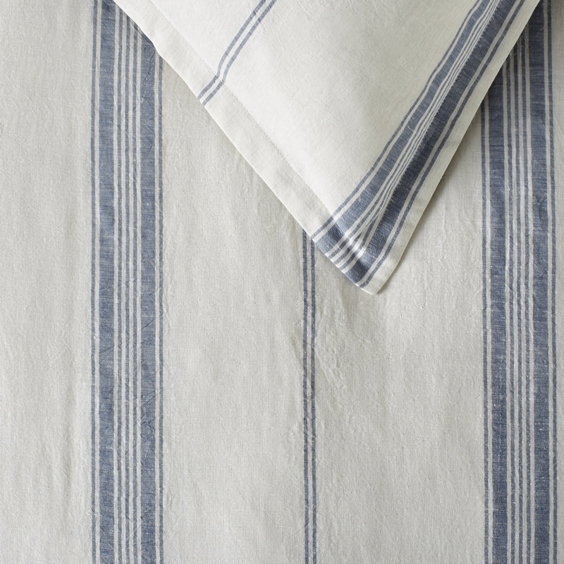 Fleta Stripe Cotton Blend Sham, Euro, White/Blue Stripe