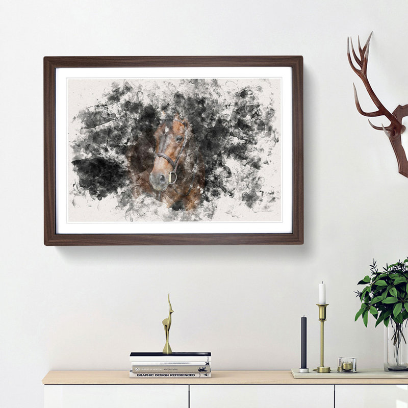 Brown Horse in the Shadows - Picture Frame Graphic Art Print, 36cm H x 48cm W x 2cm D, Walnut Framed
