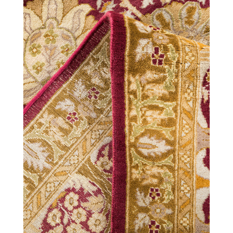 Tapis unique framboise / olive / beige noué à la main 8 pi x 9 pi 10 po Keller
