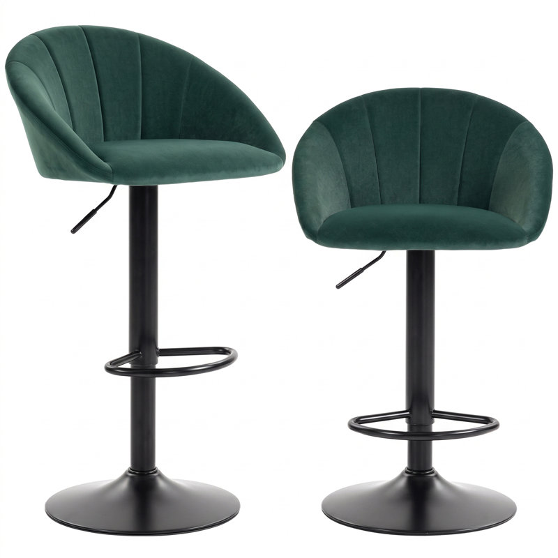 Swivel Upholstered Bar Stool, Dark Green/Black