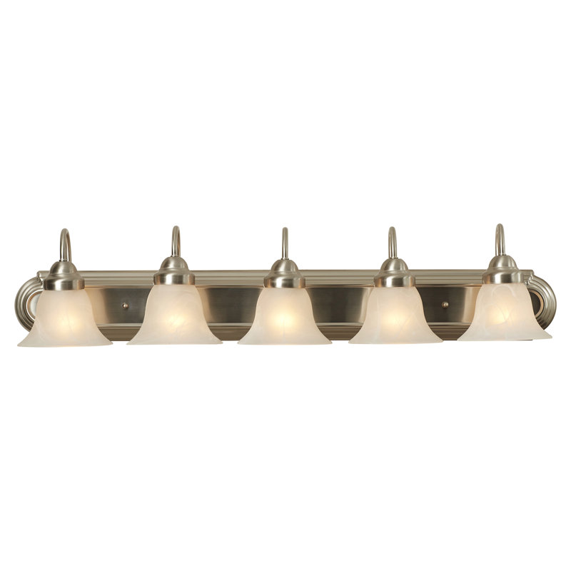 Éclairage pour meuble-lavabo à 5 lumières à intensité variable Turcotte, Albâtre, Nickel brossé, 100 watts