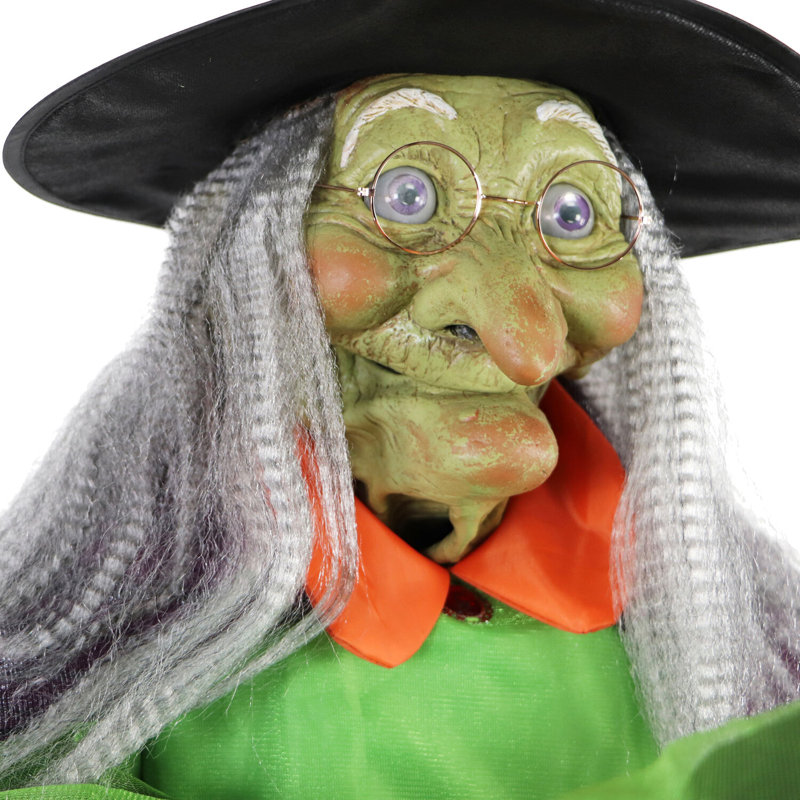 72-Inch Green and Black Animated Halloween Witch with Cauldron