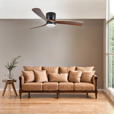 Ventilateurs de plafond en bois avec lumières et télécommande, ventilateur de plafond encastré moderne à profil bas, 6 vitesses, moteur à courant continu réversible, pour chambre / extérieur / maison de campagne / patio