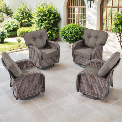 Harbor 4-Piece Outdoor Wicker Swivel Chair Set, 5" Thick Wide Cushions, Patio Lounge Chairs