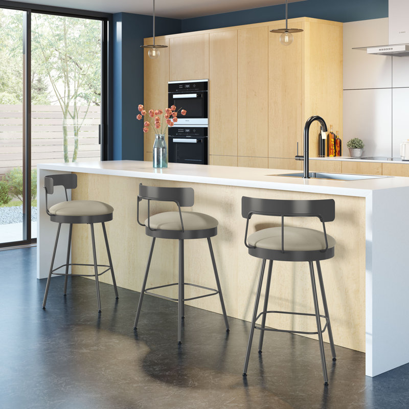 Walley Swivel Counter & Bar Stool, Matt Dark Gray, Counter Stool (26.25" Seat Height), Polyurethane-Dark Gray