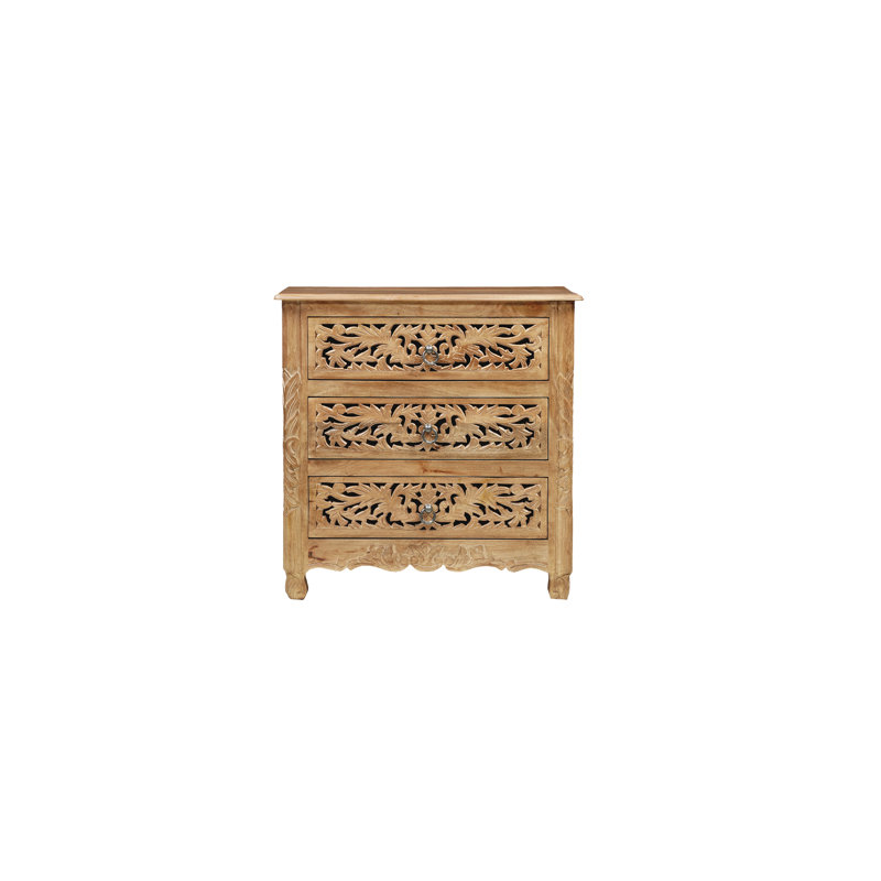 Harleen 3 - Drawer Solid Wood Nightstand, Brown