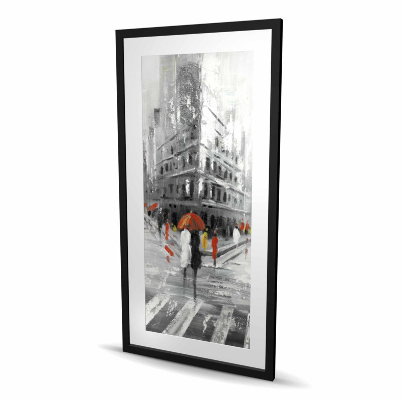 Impression de bâtiment Greyish Flatiron | Cadre encadré, H 48 po x l 24 po, Noir