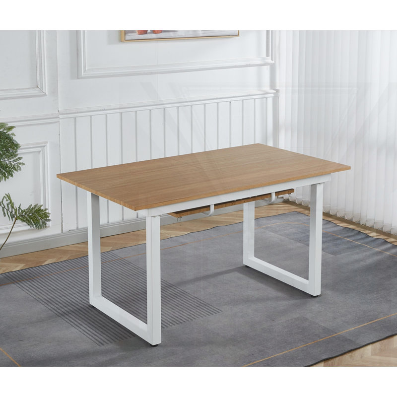 Table de salle à manger carrée extensible avec pieds en métal, Chêne pâle / blanc
