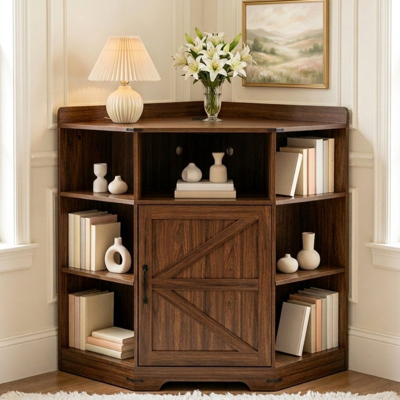 Armoire d'angle avec station de charge, Walnut
